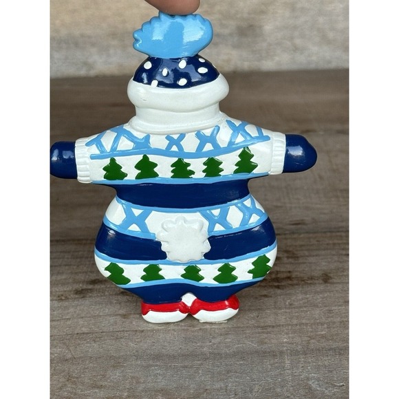 Vintage Department 56 Snowman Snowsuit Ornament Blue and White 5"‎ - Picture 9 of 13